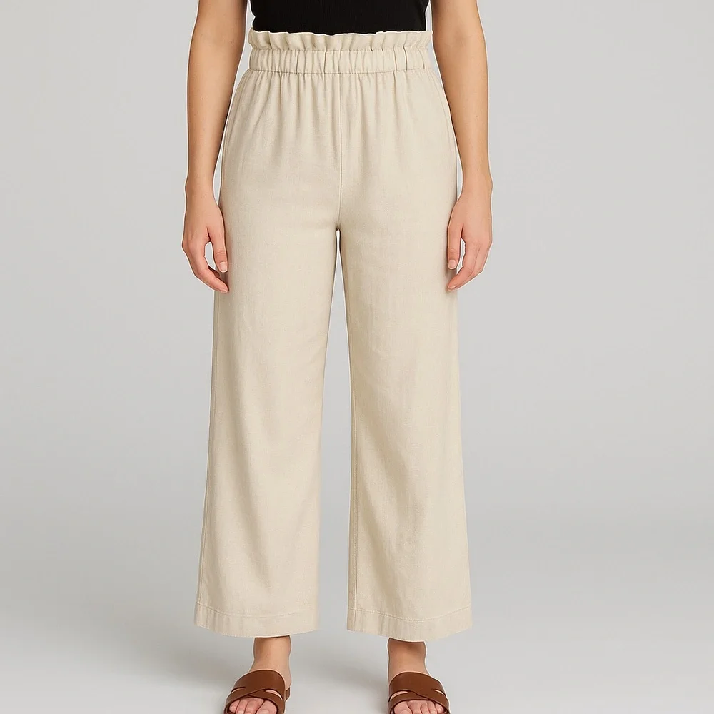 BLANKNYC Women's XS‎ cream Linen Pants Casual Elastic Waist